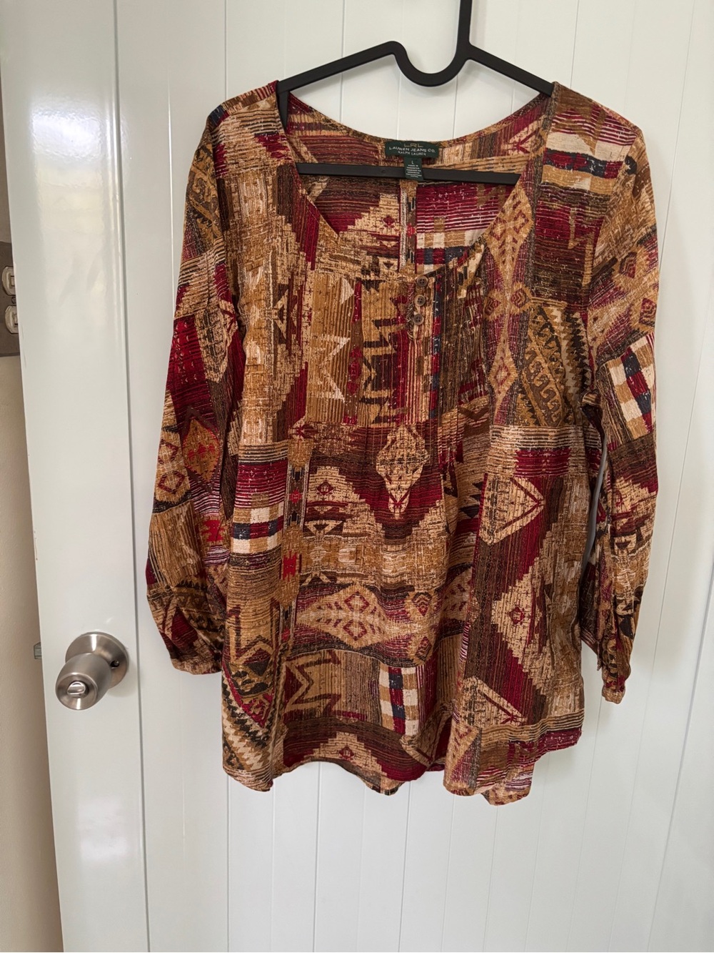 Ralph Lauren Burgundy and Tan Aztec Print Tunic